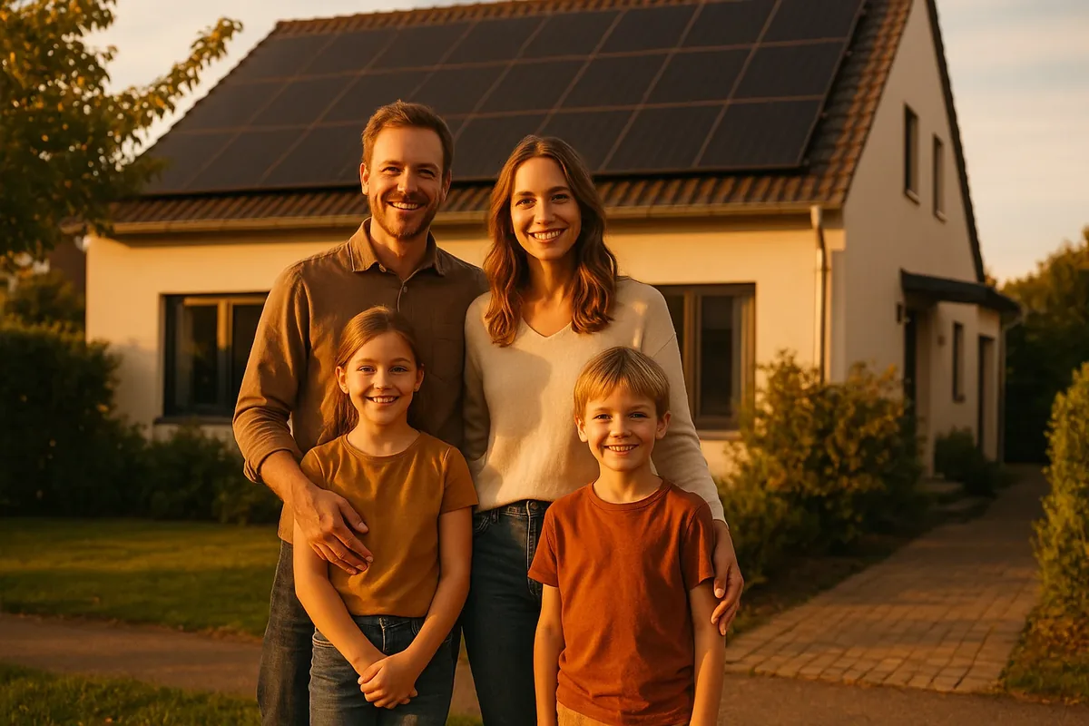 Photovoltaik-Anlage mit schwarz-matten Modulen auf Einfamilienhaus — bee-doo Meisterbetrieb